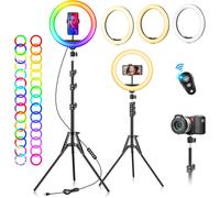 Ring Light avec Trépied Professionnel Selfie - 10"" Anneau Lumineux 40 RVB Mode 13 Niveaux LED Lampe Trepied Telephone Grand Red Light sur Pied Lumiere Photo pour Smartphone Video Eclairage