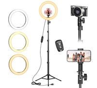 Ring Light avec Trépied, Trépied Smartphone Lumineux Professionnel, 10" Anneau Lumineux avec 3 Modes d'Eclairage pour Selfie, Photo, Caméra Vidéo, Tiktok & Youtube en Direct