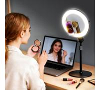 Ring Light Magnétique 10", Pliable & Rotation 360°, 10W, 120 LEDs, 5000mAh, Variateur avec Mémoire, pour Live-Streaming, Selfie, Maquillage