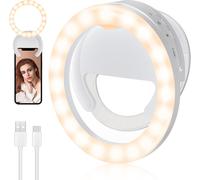 Ring Light Mobile Phone Ring Light Rechargeable Rotating Lamp with Clip & Dimmable for Photo,Video,Streaming,Make-up,YouTube,TikTok,Instagram,Zoom Meeting-White
