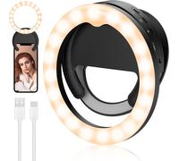 Ring Light Mobile Phone Ring Light Rechargeable Rotating Lamp with Clip & Dimmable for Photo,Video,Streaming,Make-up,YouTube,TikTok,Instagram,Meeting Zoom-Black