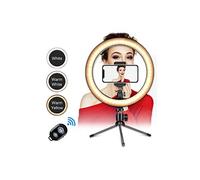 Ring Light Selfie LED 26 cm, 3 modes, avec trépied et support de téléphone - Blanc