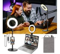 Ring Light with Tripod and Clip 6"" Table Light Ring with Stand and Phone Holder Light for Video Conference Zoom Laptop Computer Monitor Selfie Vlog Live Streaming