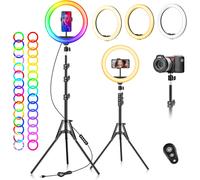 Ring Light with Tripod Professional Selfie-10 Inch Ring Light 40 RGB Mode 13 Levels LED Tripod Lamp Telephone Large Red Light on Stand Photo Light for Smartphone Video Lighting