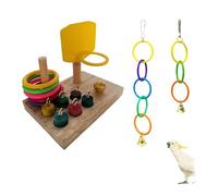 Ring Toss Bird Toy - Brain Development Parakeets Activity, Parrot Training Toys with Interactive Educational Base, Wood Bird Puzzle, Mental Stimulation Foraging Game for Cockatiels Finches Lovebirds