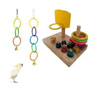 Ring Toss Bird Toy - Brain Development Parakeets Activity, Parrot Training Toys with Interactive Educational Base, Wood Bird Puzzle, Mental Stimulation Foraging Game for Cockatiels Finches Lovebirds