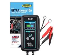 Ring ULTRACHARGE Chargeur de Voiture Intelligent 10 A et mainteneur de Batterie avec Test d'alternateur et Mode d'alimentation - Compatible avec Batteries Lithium-ION, Plomb-Acide, Gel, EFB et AGM
