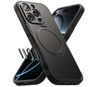 Ringke Alles Coque iPhone 16 Pro Antidérapant Antichoc Protection Cache du Bouton de Commande de l'Appareil Photo Robuste Flexible Ultra Fine TPU Souple Durable Béquille Intégrée Étui - Gun Metal