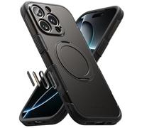 Ringke Alles Coque iPhone 16 Pro Max Antidérapant Antichoc Protection Cache du Bouton de Commande de l'Appareil Photo Robuste Flexible Ultra Fine TPU Souple Durable Béquille Intégrée Étui - Gun Metal