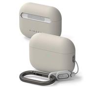 Ringke Coque Compatible avec Airpods Pro 3 Case Accessoires [Silicone] Microfibre Douce Silicone Bumper Ultra Mince Fine Souple Légère Étui Antichoc Protection Mousqueton Chromé - Stone