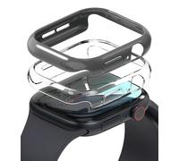 Ringke Coque Compatible avec Apple Watch Series 11/10 46mm Case Accessoires [Slim] Étui Transparente Solide Rigide Bumper Ultra Fine - Clear & Dark Gray (2 Pack)