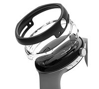 Ringke Coque Compatible avec Google Pixel Watch (Pas pour Pixel Watch 2) [Slim Edge] Style de Prisme Transparente Solide Rigide Bumper pour Google Pixel Watch 41mm - Clear & Matte Black (2 Pack)