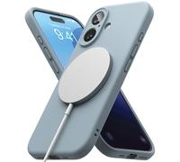 Ringke Coque Compatible avec iPhone 16 Plus [Silicone Magnetic] Magnétique Microfibre Douce Silicone Bumper Ultra Mince Fine Souple Légère Étui iPhone 16 Plus Case Accessoires - Blue