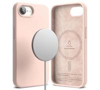 Ringke Coque Compatible avec iPhone 16e 2025 [Silicone Magnetic] Magnétique Microfibre Douce Silicone Bumper Ultra Mince Fine Souple Légère Étui iPhone 16e 2025 Case Accessoires - Pink Sand