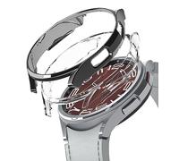 Ringke Coque Compatible avec Samsung Galaxy Watch 6 Classic 47mm [Slim] Transparente Solide Rigide Bumper pour Samsung Watch 6 Classic 47mm - Clear & Dark Chrome (2 Pack)