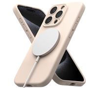 Ringke Coque pour iPhone 15 Pro [Silicone Magnetic] Magnétique Microfibre Douce Silicone Bumper Ultra Mince Fine Souple Légère Étui - Pink Sand