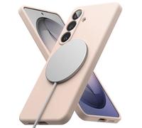 Ringke Coque pour Samsung Galaxy S26 Case Accessoires [Silicone Magnetic] Étui Silicone Liquide Douce Protection Antichoc Compatible MagSafe Coque Magnétique Anti-Rayures - Pink Sand