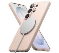 Ringke Coque pour Samsung Galaxy S26 Ultra Case Accessoires [Silicone Magnetic] Étui Silicone Liquide Douce Protection Antichoc Compatible MagSafe Coque Magnétique Anti-Rayures - Pink Sand