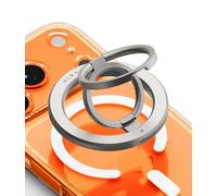 Ringke Dual Magnetic Smart Ring Anneau Magnétique Téléphone iPhone, Google Pixel, Samsung Galaxy Xiaomi avec Support Pliable 3 Niveaux Compatible MagSafe Support et Grip Universel - Satin Silver