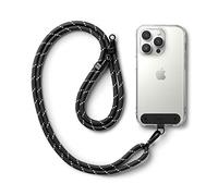 Ringke Holder Link Strap Cordon Bandoulière Téléphone Portable avec Étiquette en Nylon Noir Cordon Accessoires Réglable en Corde de Polyester Étui Téléphone - Black & White