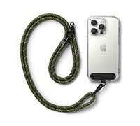 Ringke Holder Link Strap Cordon Bandoulière Téléphone Portable avec Étiquette en Nylon Noir Cordon Accessoires Réglable en Corde de Polyester Étui Téléphone - Khaki & White