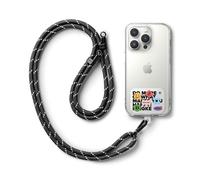 Ringke Holder Link Strap Cordon Bandoulière Téléphone Portable avec Étiquette en TPU Cordon Accessoires Réglable en Corde de Polyester - Lettering Patch Tag (Black/White)
