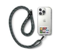 Ringke Holder Link Strap Cordon Bandoulière Téléphone Portable avec Étiquette en TPU Cordon Accessoires Réglable en Corde de Polyester - Lettering Patch Tag (Charcoal/Gray)