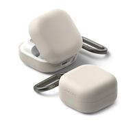 Ringke Silicone Coque pour Samsung Galaxy Buds 4 Pro/Galaxy Buds 4 Étui en Silicone Liquide Antichoc Ultra Fin avec Mousqueton Chromé Protection Ultra Fine Souple Bumper Durable - Stone