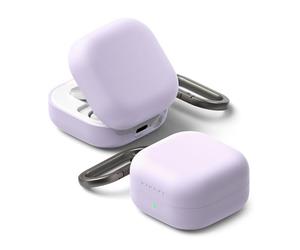 Ringke Silicone Coque pour Samsung Galaxy Buds 4 Pro/Galaxy Buds 4 Étui en Silicone Liquide Antichoc Ultra Fin avec Mousqueton Chromé Protection Ultra Fine Souple Bumper Durable - Light Purple