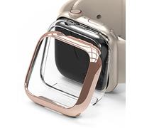 Ringke [Slim] Coque Compatible avec Apple Watch 45mm Series 9/8 / 7 [2 Pack] Transparente Solide Rigide Bumper - Clear & Chrome Rose Gold