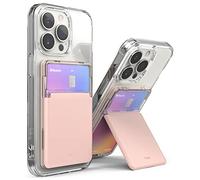 Ringke Stand Slot Card Holder, Porte-Cartes Adhésifs Portefeuille Autocollant Porte Carte de Crédit pour l’arrière de Téléphone avec 3M Sticker Adhésive Attachable Téléphone - Clear & Peach Pink