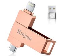 Rinjani Cle USB 128 Go pour iPhone Apple Certifié Capacité Réelle, (sans APP) Clé USB C pour iPhone 15/16,OTG Android,iOS,iPad,Mac,Tablette,Clef USB 3.0 Externe Stockage Photo Stick MFI Lightning