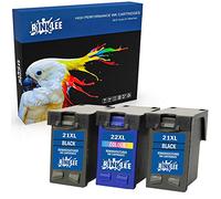 RINKLEE Remanufacturée pour HP 21XL 22XL Cartouche d'Encre Compatible avec HP Deskjet F2120 F2180 F2280 F380 F390 F4180 F4190 D1460 D2360 D2460 Officejet 4315 4355 PSC 1410 1415 | 2 Noir 1 Tri-Couleur