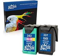 RINKLEE Remanufacturée pour HP 337 343 Cartouche d'Encre Compatible avec HP Photosmart 2500 2570 2575 C4140 C4150 C4180 C4190 D5160 8049 Officejet 6300 6310 6315 Deskjet D4160 5940 | 1 Noir, 1 Couleur