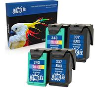 RINKLEE Remanufacturée pour HP 337 343 Cartouche d'Encre Compatible avec HP Photosmart 2500 2570 2575 C4140 C4150 C4180 C4190 D5160 8049 Officejet 6300 6310 6315 Deskjet D4160 5940 | 2 Noir, 2 Couleur