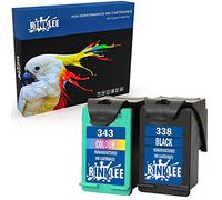 RINKLEE Remanufacturée pour HP 338 343 Cartouche d'Encre Compatible avec HP Photosmart 2575 2610 2710 8150 8450 8750 C3180 DeskJet 460 6540 9800 PSC 1610 2355 Officejet 100 150 H470 | 1 Noir 1 Couleur