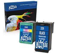 RINKLEE Remanufacturée pour HP 339 344 Cartouche d'encre Compatible avec HP DeskJet 5740 5745 5940 6540 6620 6840 6980 9800 Photosmart 2570 2575 2610 2710 8050 8150 8450 8750 | 1 Noir, 1 Tri-Couleur