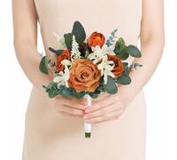 Rinlong 1 Bouquet de Mariage d'automne pour Demoiselles d'honneur, Orange brûlé, Sauge, Bouquet de Demoiselle d'honneur Artificiel pour Mariage, Bal de Fin d'année