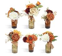 Rinlong Lot de 6 pièces de Centre de Table Assorties pour Tables d'automne de Mariage, Bouquets de Demoiselle d'honneur, Chambre d'enfant, décoration de cheminée - Orange brûlé