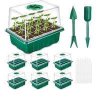 Rinobels Lot de 6 mini serres de serre à 72 cellules avec couvercle pour plants de plantes, bac de culture avec couvercle et ventilation pour plantes d'intérieur