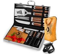 RINPIR - Lot de 21 accessoires de barbecue avec couverture de viande réutilisable de 53,3 cm, cadeaux de fête des pères pour hommes, papas, outils de barbecue en acier