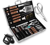 RINPIR Lot de 35 accessoires de barbecue de luxe pour anniversaire de fête des pères, kit d'accessoires de barbecue en acier inoxydable pour homme, papa, ustensiles de barbecue professionnels avec