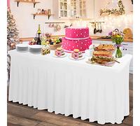 Rinpon épais 2 en 1 Spandex Table Jupe et Nappe 1.8m/1.2m Nappe rectangulaire avec Jupe plissée, sans Rides pour banquets et événements fournisseurs(Blanc, 183 x 76 x 74 cm)