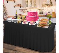 Rinpon épais 2 en 1 Spandex Table Jupe et Nappe 1.8m/1.2m Nappe rectangulaire avec Jupe plissée, sans Rides pour banquets et événements fournisseurs(Noir, 183 x 76 x 74 cm)
