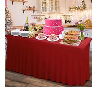 Rinpon épais 2 en 1 Spandex Table Jupe et Nappe 1.8m/1.2m Nappe rectangulaire avec Jupe plissée, sans Rides pour banquets et événements fournisseurs(Rouge foncé, 122 x 61 x 74 cm)