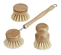 Rinse Brush 3 Set Remplacement Head Pot Brush en Bambou avec Poil Stable en Fibre, Brosse de Cuisine à Chaleur Ronde pour Le Nettoyage des Pots