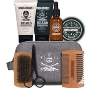 Rinse&Robust Kit de rinçage pour barbe 8 pièces avec sac de voyage, parfum eucalyptus, brosse à barbe, peigne à barbe, ciseaux à barbe, shampoing à barbe