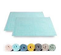 Rinsl Lot de 2 tapis de bain - 100 % coton éponge - 50 x 70 cm - Qualité 700 g/m² - Séchage rapide - Absorbant - Lavable - Bleu aqua