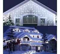 Rintea Guirlande lumineuse Exterieure 10+3M, 400 LED, 8 Modes avec Minuterie, Étanche, Plug&Play,Rideau Lumineux LED Cascade, Décoration de Noël, Balcon, Avant-toit et Fêtes [Blanc Froide]