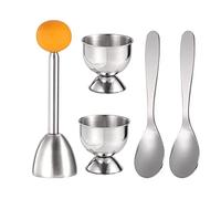 Rinteea Lot de 2 coquetiers, 2 cuillères en métal et 1 coupe-œuf à la coque en acier inoxydable argenté